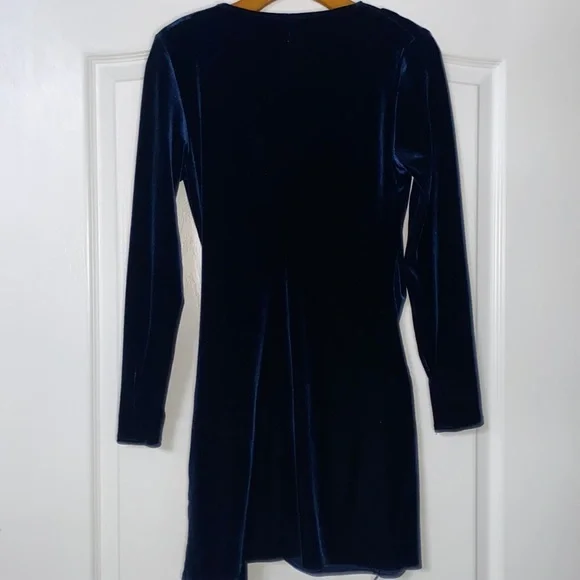 TOPSHOP Blue Velvet Drape Button Mini Cocktail Dress - Picture 5 of 5